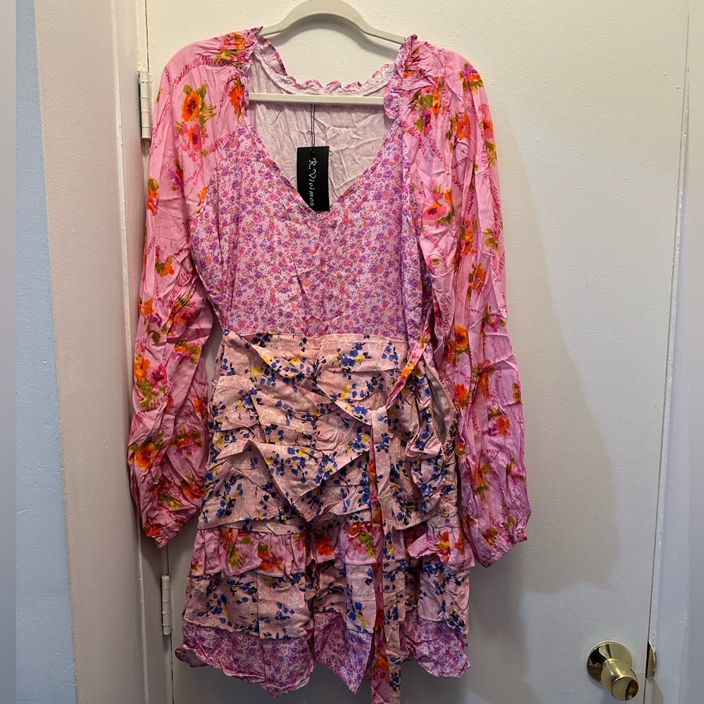 Pink Floral Long Sleeve Dress